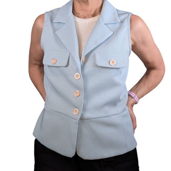 90s Mystic Collared Button Front Vest Peplum Waist Light Blue Size Large - Picture 8 of 8